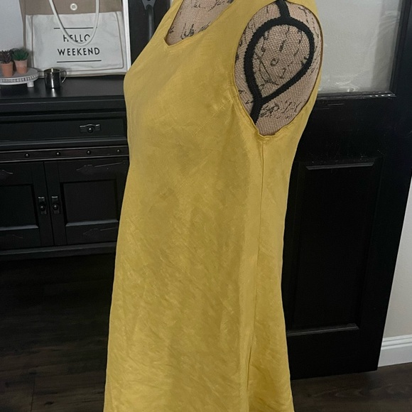 Keen Linen Asymmetrical Mustard Yellow Dress, Sz S - Picture 3 of 9